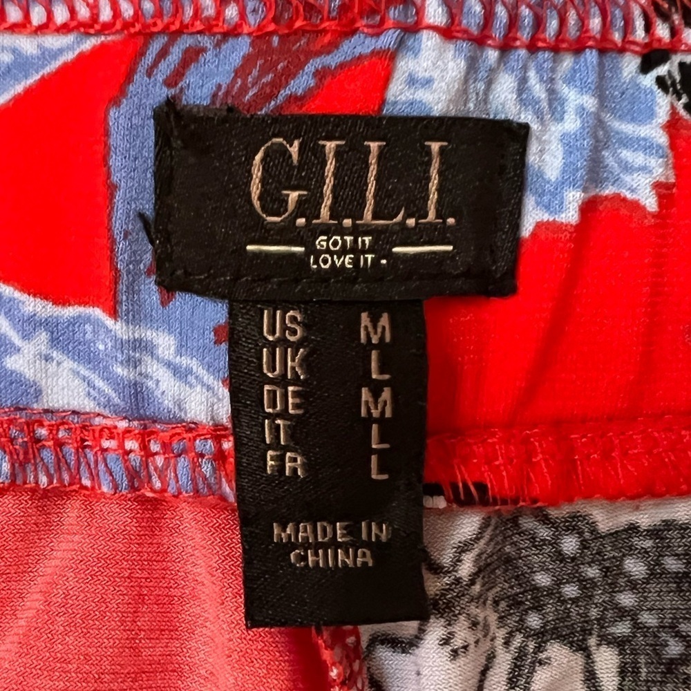 G.I.L.I. Red Floral Jetsetter Side Slit Pants Size M Resortwear Tropical Beachy - Picture 4 of 8